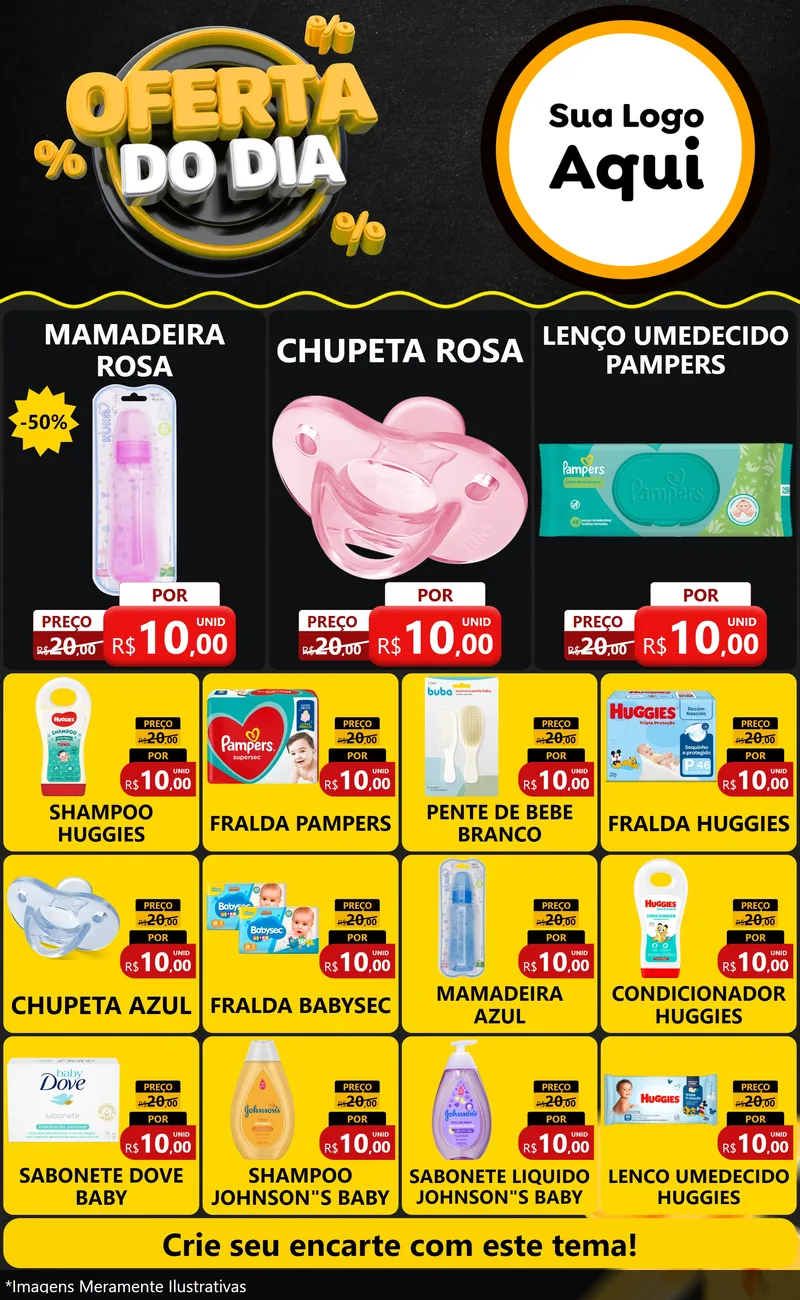 Modelo de Encarte para Encarte Grande com o tema Oferta Do Dia para Bebês