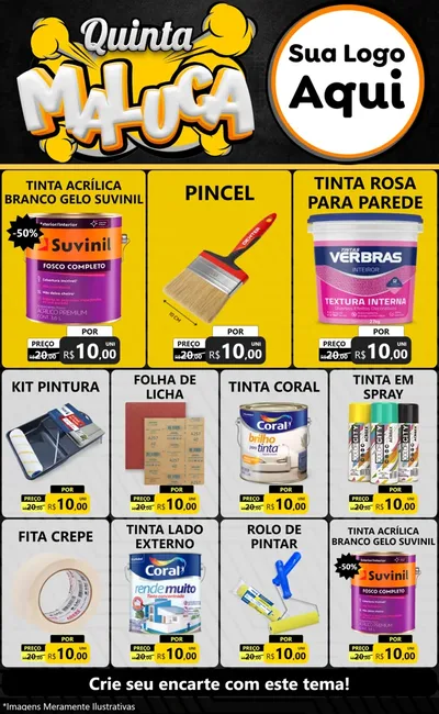 Modelo de Encarte para Encarte Grande com o tema Quinta Maluca para Tintas e Ferramentas