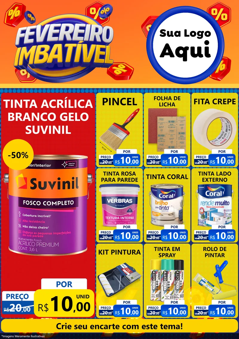 Modelo de Encarte para Encarte A4 Vertical com o tema Fevereiro Imbatível para Tintas e Ferramentas