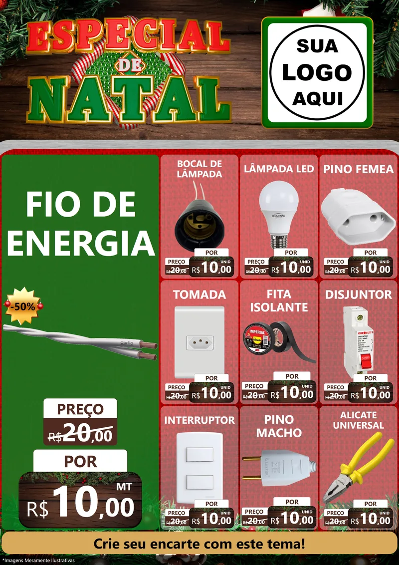 Modelo de Encarte para Encarte A4 Vertical com o tema Especial de Natal para Materiais Elétricos