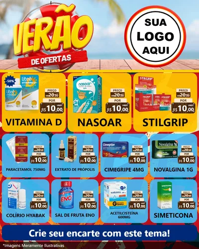 Modelo de Rede Social para Feed Instagram com o tema Verão de Ofertas para Farmácia