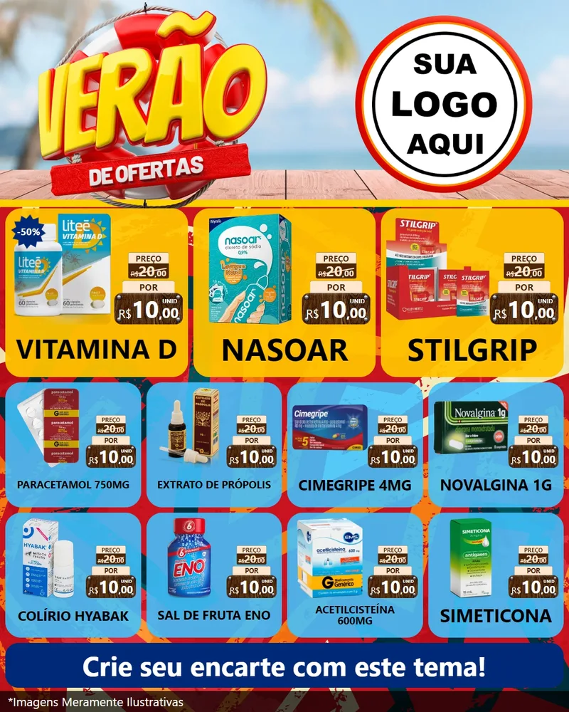 Modelo de Rede Social para Feed Instagram com o tema Verão de Ofertas para Farmácia