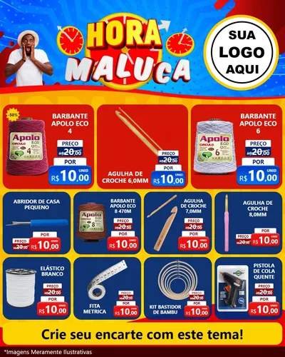 Modelo de Rede Social para Feed Instagram com o tema Hora Maluca para Armarinho e Aviamentos