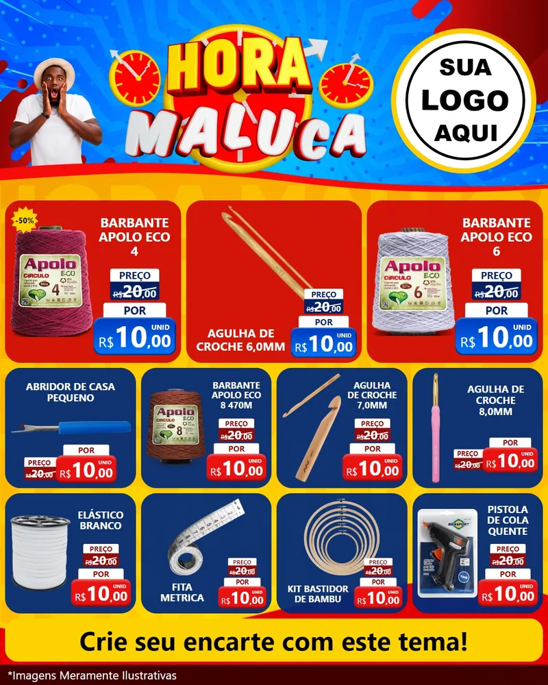 Modelo de Rede Social para Feed Instagram com o tema Hora Maluca para Armarinho e Aviamentos
