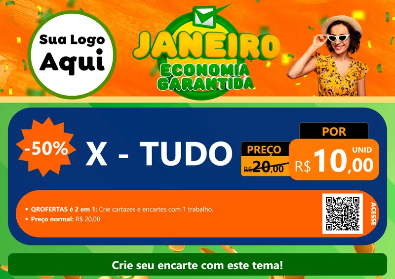 Modelo de Cartaz para Cartaz A4 Horizontal com o tema Janeiro - Economia Garantida para Hamburgueria