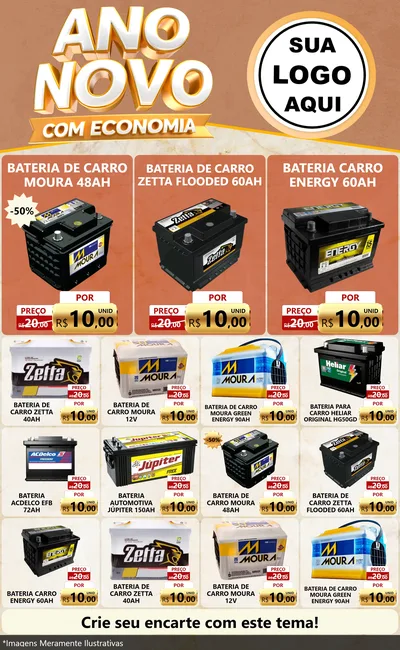 Modelo de Encarte para Encarte Grande com o tema Ano Novo Com Economia para Baterias Elétricas