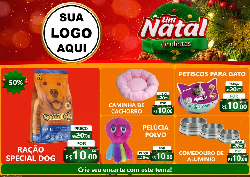 Modelo de Encarte para Encarte A4 Horizontal com o tema Um Natal de Ofertas para Pet Shop