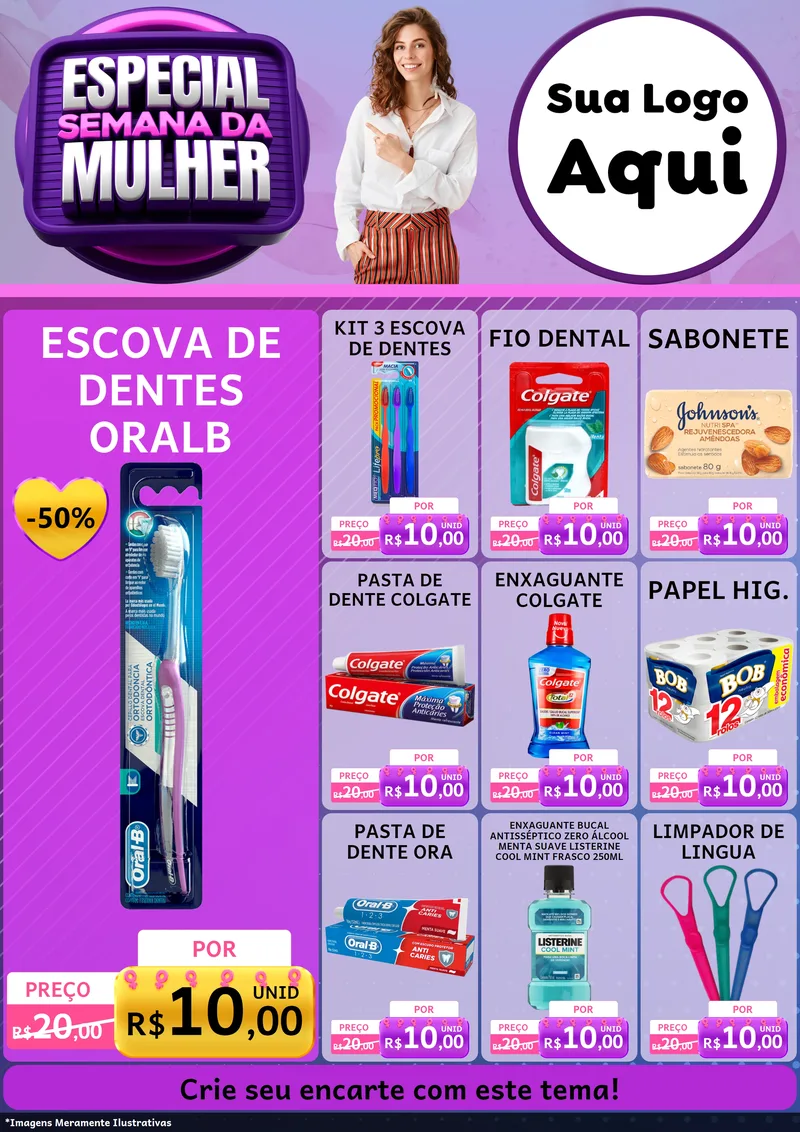 Modelo de Encarte para Encarte A4 Vertical com o tema Especial Semana da Mulher para Higiene Pessoal