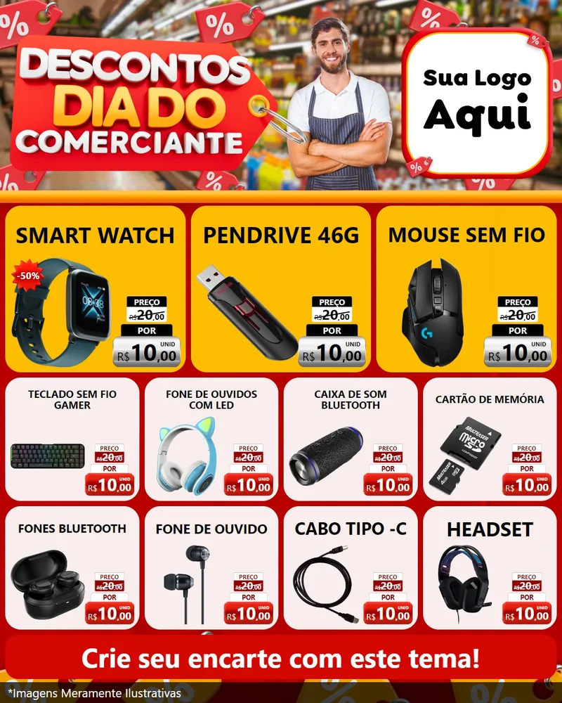Modelo de Rede Social para Feed Instagram com o tema Descontos Dia do Comerciante para Informática