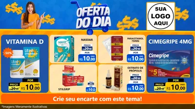 Modelo de TV para TV Horizontal com o tema Oferta do Dia para Farmácia