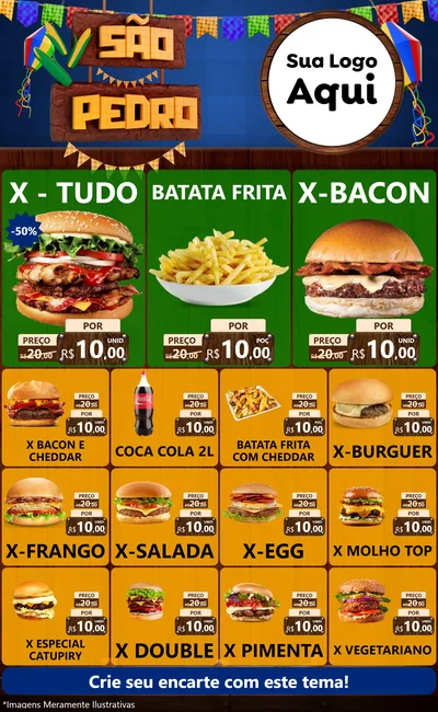Modelo de Encarte para Encarte Grande com o tema São Pedro para Hamburgueria