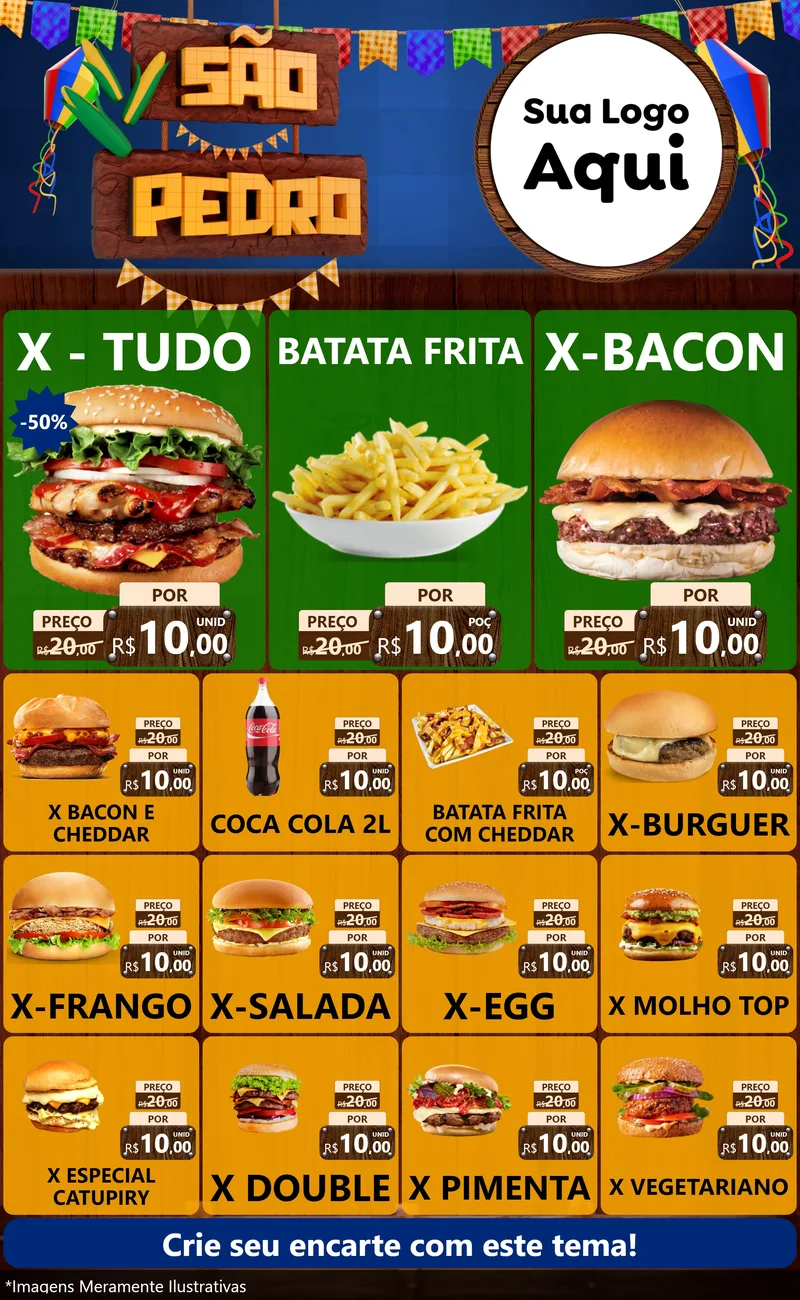 Modelo de Encarte para Encarte Grande com o tema São Pedro para Hamburgueria