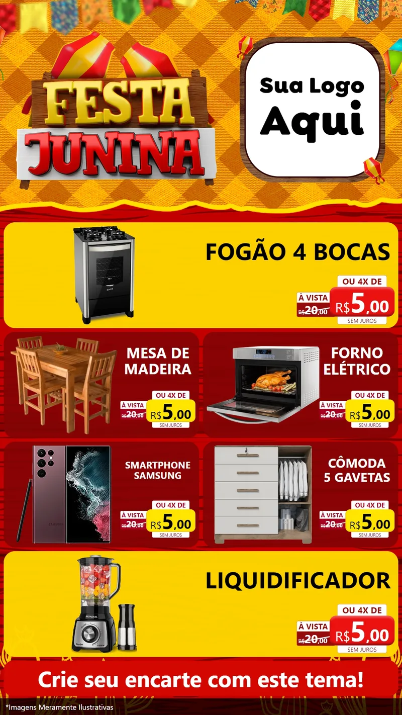 Modelo de TV para TV Vertical com o tema Festa Junina para Móveis e Eletro