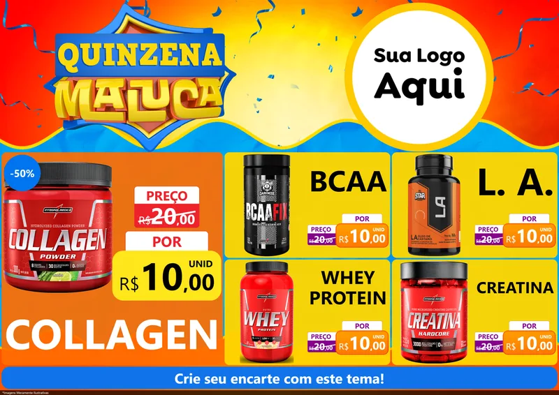 Modelo de Encarte para Encarte A4 Horizontal com o tema Quinzena Maluca para Suplementos alimentares
