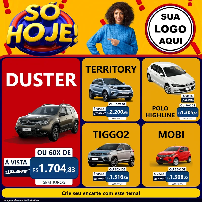 Modelo de Rede Social para Feed Facebook com o tema Só Hoje! para Concessionaria de Carros