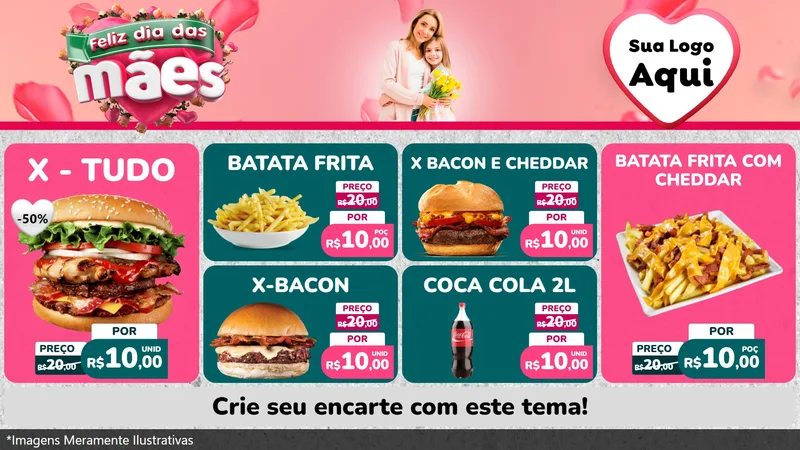 Modelo de TV para TV Horizontal com o tema Feliz Dia das Mães para Hamburgueria