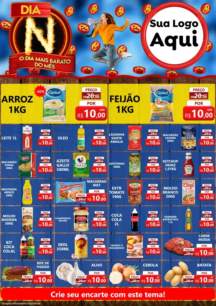 Modelo de Encarte para Encarte A4 Vertical com o tema Dia N - O Dia Mais Barato Do Mês para Supermercado