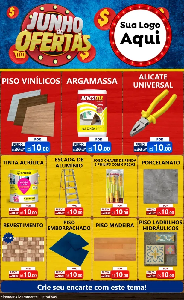 Modelo de Encarte para Encarte Grande com o tema Junho de Ofertas para Material para Construção