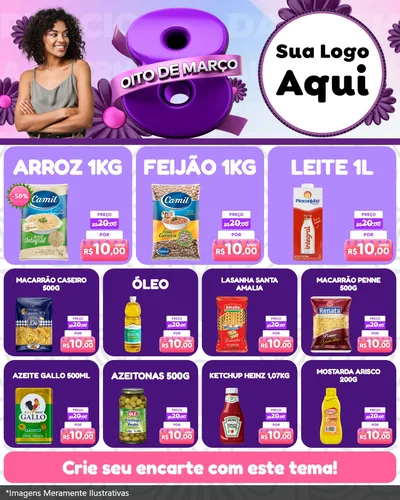 Modelo de Rede Social para Feed Instagram com o tema Oito de Março - Dia da Mulher para Supermercado