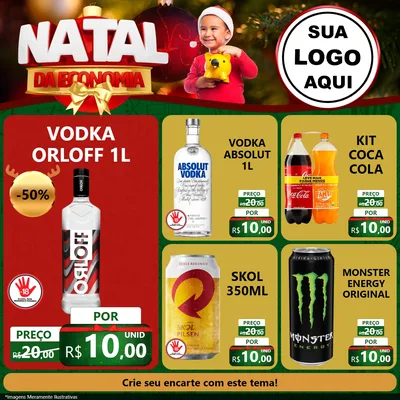 Modelo de Rede Social para Feed Facebook com o tema Natal da Economia para Distribuidora de bebidas
