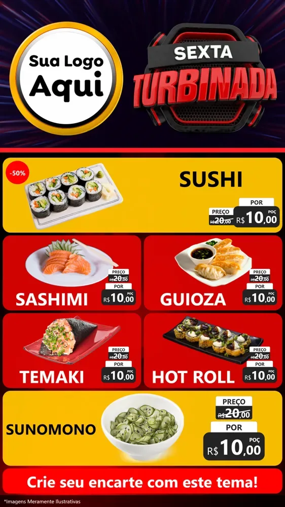 Modelo de TV para TV Vertical com o tema Sexta Turbinada para Comida japonesa