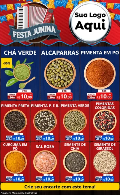 Modelo de Encarte para Encarte Grande com o tema Festa Junina para Produtos Naturais