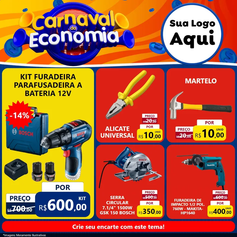 Modelo de Rede Social para Feed Facebook com o tema Carnaval da Economia para Maquinas e Ferramentas