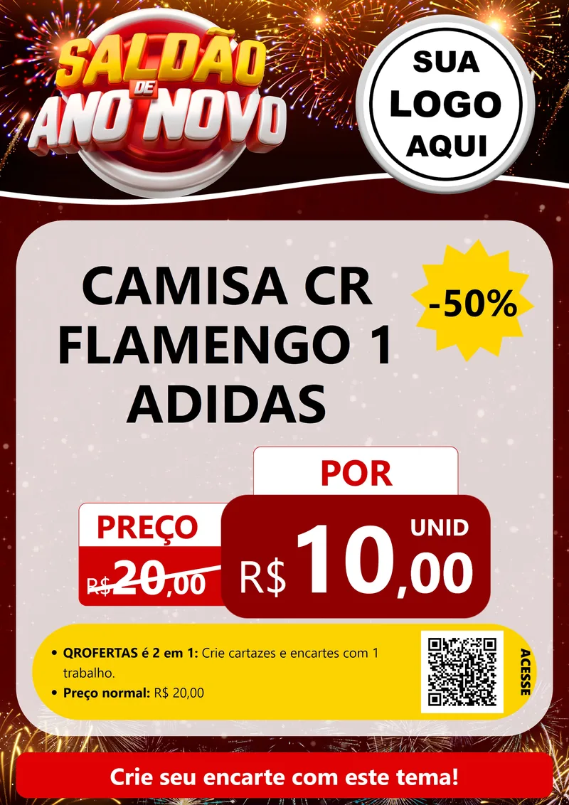 Modelo de Cartaz para Cartaz A4 Vertical com o tema Saldão de Ano Novo para Roupas e acessórios