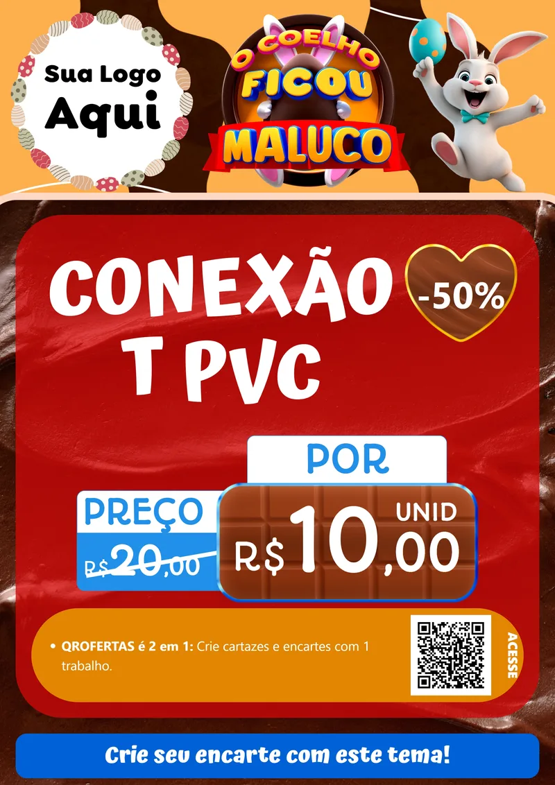 Modelo de Cartaz para Cartaz A4 Vertical com o tema O Coelho Ficou Maluco - Páscoa para Tubos e conexões