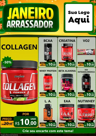 Modelo de Encarte para Encarte A4 Vertical com o tema Janeiro Arrasador para Suplementos alimentares