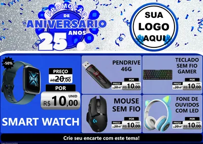 Modelo de Encarte para Encarte A4 Horizontal com o tema Promoção de Aniversário - 25 Anos para Informática
