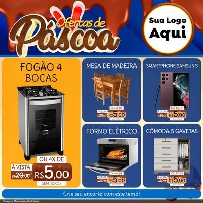 Modelo de Rede Social para Feed Facebook com o tema Ofertas de Páscoa para Móveis e Eletro