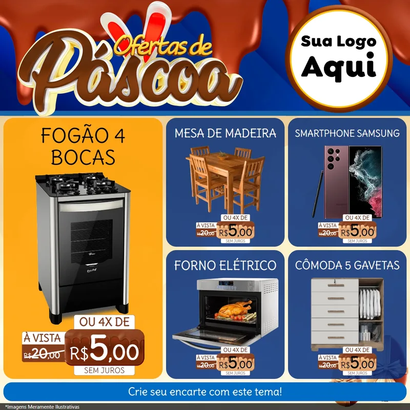 Modelo de Rede Social para Feed Facebook com o tema Ofertas de Páscoa para Móveis e Eletro