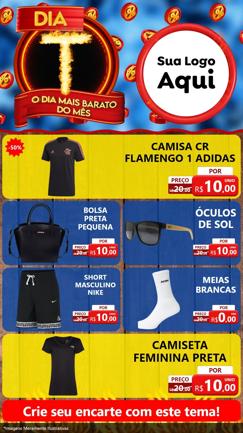 Modelo de TV para TV Vertical com o tema Dia T - O Dia Mais Barato Do Mês para Roupas e acessórios