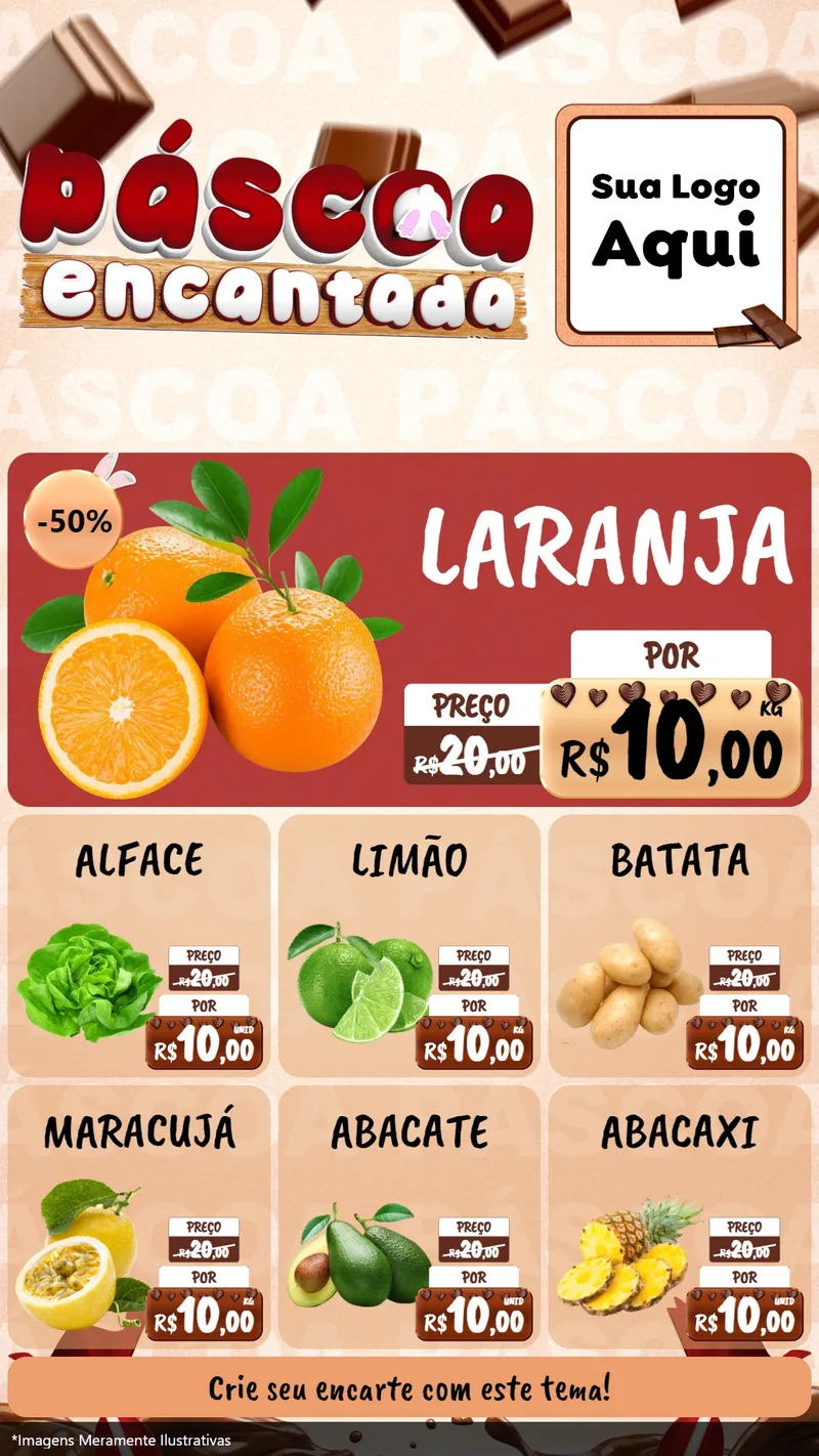 Modelo de Rede Social para Stories com o tema Páscoa Encantada para Hortifrúti