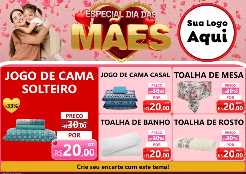 Modelo de Encarte para Encarte A4 Horizontal com o tema Especial Dia Das Mães para Cama, Mesa e Banho