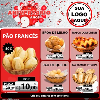 Modelo de Rede Social para Feed Facebook com o tema Promoção de Aniversário - 9 Anos para Padaria