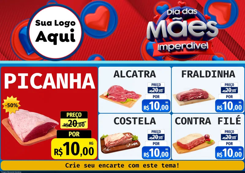 Modelo de Encarte para Encarte A4 Horizontal com o tema Dia Das Mães Imperdível para Açougue