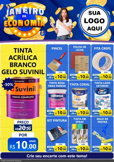 Modelo de Encarte para Encarte A4 Vertical com o tema Janeiro da Economia para Tintas e Ferramentas