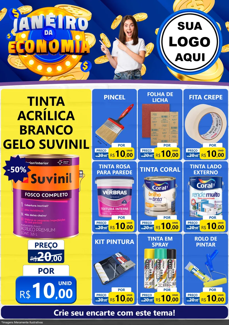 Modelo de Encarte para Encarte A4 Vertical com o tema Janeiro da Economia para Tintas e Ferramentas