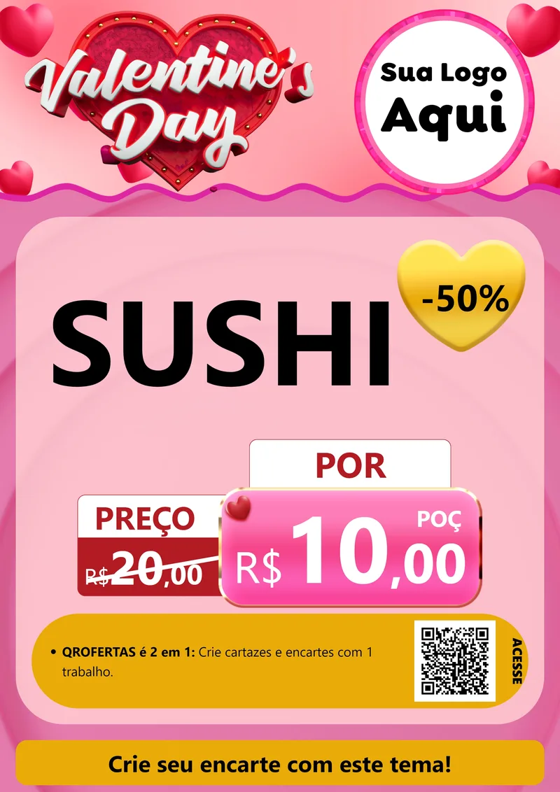 Modelo de Cartaz para Cartaz A4 Vertical com o tema Valentine's Day para Comida japonesa