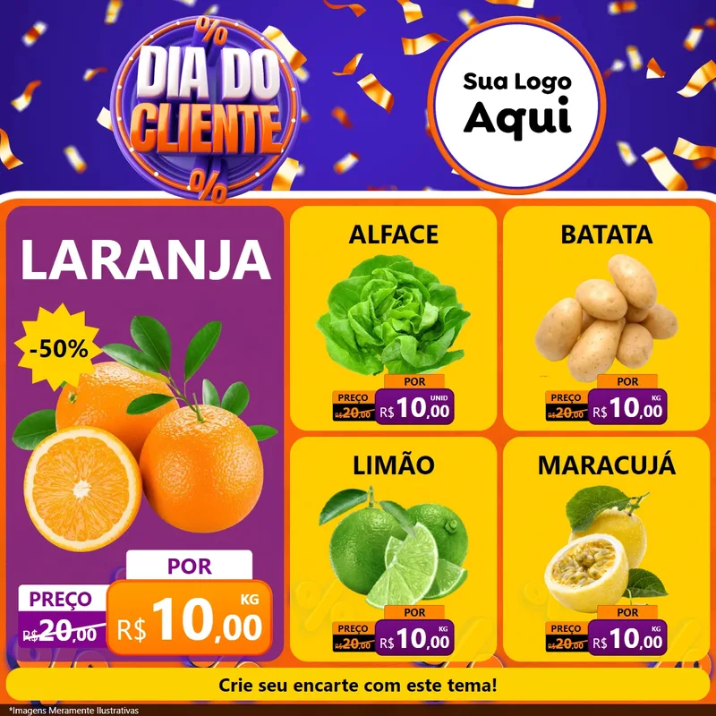 Modelo de Rede Social para Feed Facebook com o tema Dia do Cliente para Hortifrúti