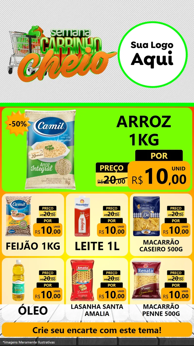 Modelo de Rede Social para Stories com o tema Semana Carrinho Cheio para Supermercado