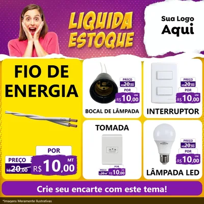 Modelo de Rede Social para Feed Facebook com o tema Liquida estoque para Materiais Elétricos
