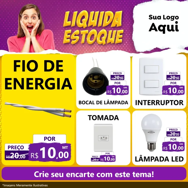Modelo de Rede Social para Feed Facebook com o tema Liquida estoque para Materiais Elétricos