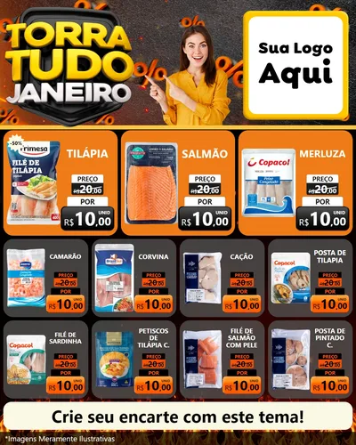 Modelo de Rede Social para Feed Instagram com o tema Torra Tudo Janeiro para Peixaria