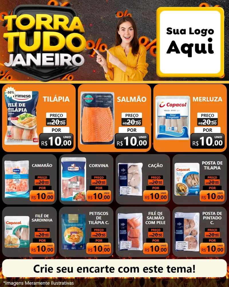 Modelo de Rede Social para Feed Instagram com o tema Torra Tudo Janeiro para Peixaria