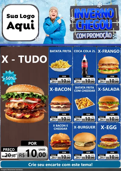 Modelo de Encarte para Encarte A4 Vertical com o tema Inverno Chegou Com Promoção para Hamburgueria
