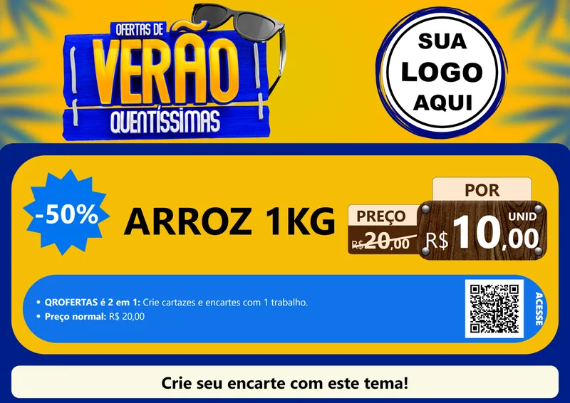 Modelo de Cartaz para Cartaz A4 Horizontal com o tema Ofertas de Verão Quentíssimas para Supermercado