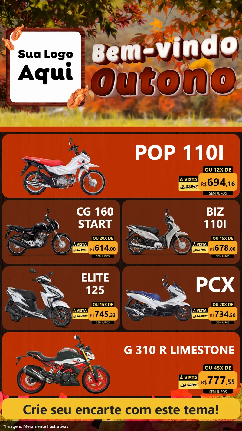 Modelo de TV para TV Vertical com o tema Bem-vindo Outono para Concessionaria de Motos